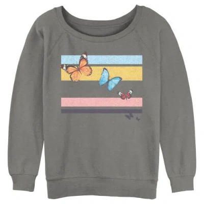Lost Gods Junior's  Distressed Butterfly Flag Sweatshirt In Gray