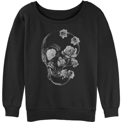 Lost Gods Kids' Junior's  Distressed Skull Rose  Sweatshirt In Black