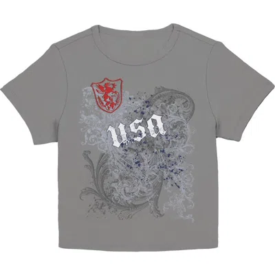 Lost Gods Junior's Usa Goth Floral Short Sleeve Baby T-shirt In Charcoal