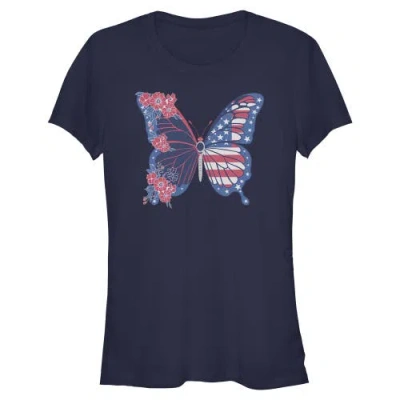 Lost Gods Juniors  Flag Floral Butterfly T Shirt In Blue