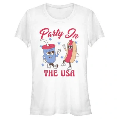 Lost Gods Juniors  Hot Dog Party In The Usa T Shirt In White