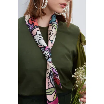 Lost Pattern Azalea Skinny Silk Scarf In Red