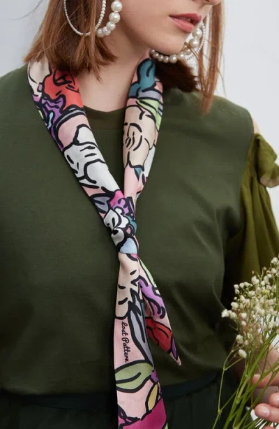 Lost Pattern Azalea Skinny Silk Scarf In Rouge