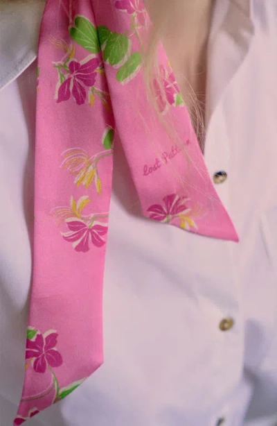 Lost Pattern Beach Blossom Skinny Silk Scarf In Pink