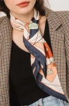 Lost Pattern Camellia Silk Square Bandana In Multi