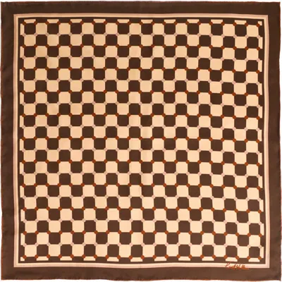 Lost Pattern Checkerboard Silk Bandana In Brown