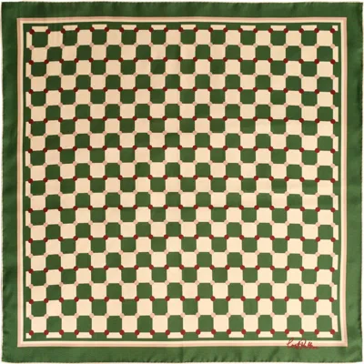 Lost Pattern Checkerboard Silk Bandana In Green