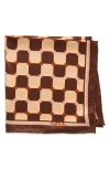 Lost Pattern Checkerboard Silk Pocket Square In Brown