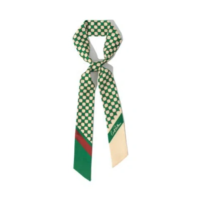 Lost Pattern Checkerboard Silk Skinny Scarf In Green