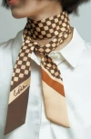 Lost Pattern Checkerboard Skinny Silk Scarf In Brown