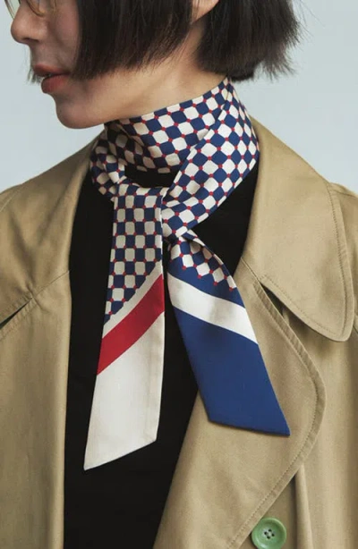 Lost Pattern Checkerboard Skinny Silk Scarf In Multi