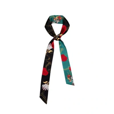 Lost Pattern "dream Hunter" Silk Skinny Scarf In Black
