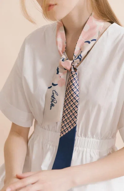 Lost Pattern Floral Houndstooth Skinny Silk Scarf In Pink