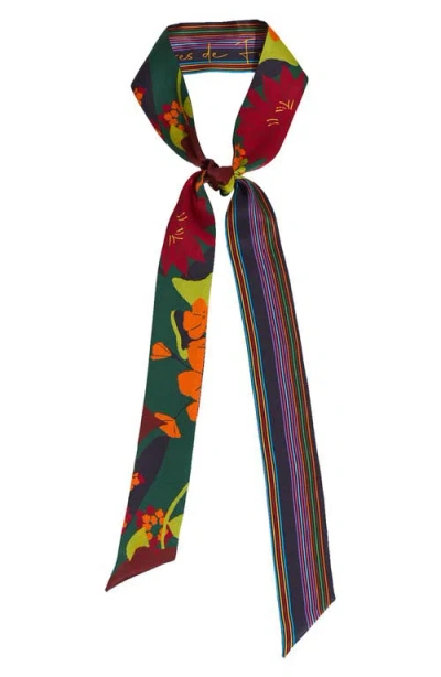Lost Pattern Frida Garden Print Skinny Silk Scarf In Multi
