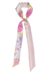 Lost Pattern Frida Garden Print Skinny Silk Scarf In Pink