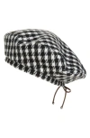 Lost Pattern Houndstooth Beret In Black