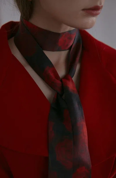 Lost Pattern La Rosa Skinny Silk Scarf In Red