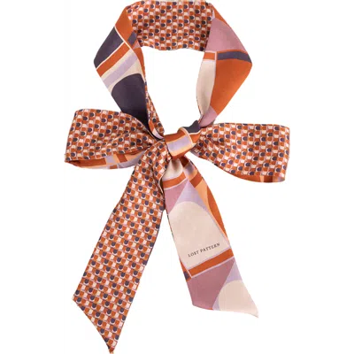 Lost Pattern Modular Silk Skinny Scarf In Brown