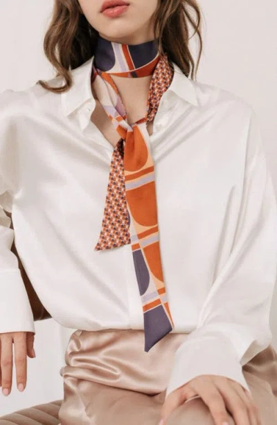 Lost Pattern Modular Skinny Silk Scarf In Orange