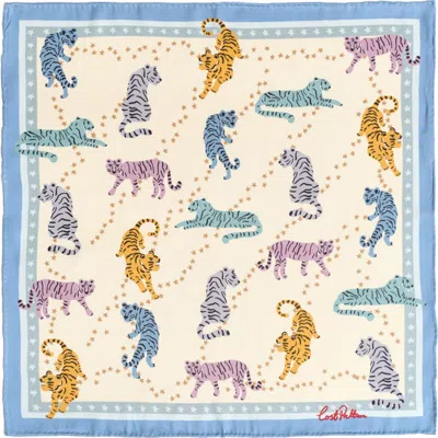 Lost Pattern Neon Tigers Silk Pocket Square In Blue