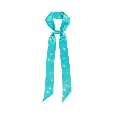 Lost Pattern Nyc "almond Blossom" Silk Skinny Scarf In Blue
