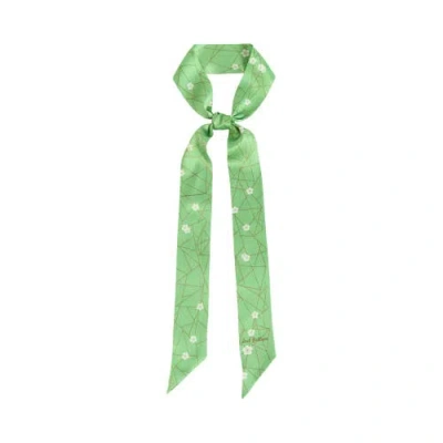 Lost Pattern Nyc "almond Blossom" Silk Skinny Scarf In Green