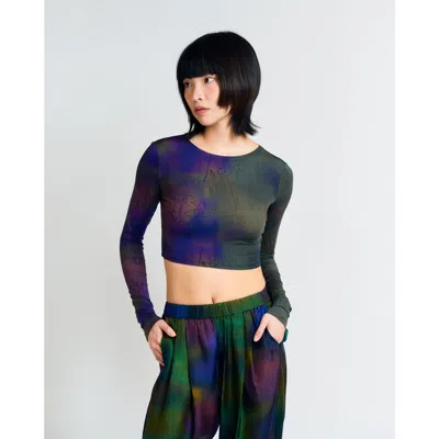 Lost Pattern Nyc "brooklyn" Long Sleeve Crop Top In Multi