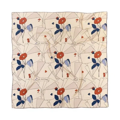 Lost Pattern Nyc "camellia" Large Silk Square Scarf In Neutral