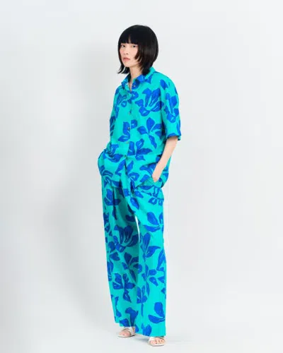 Lost Pattern Nyc "tropical Bliss" Oversized Hawaii Shirt In Blue
