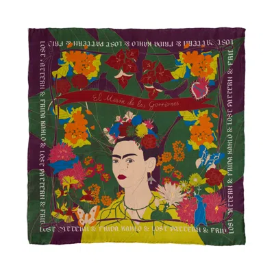 Lost Pattern Nyc Men's Black Los Amores De Frida Silk Pocket Square - Dark Green
