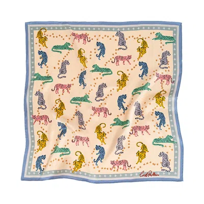 Lost Pattern Nyc Men's Blue Neon Tigers Silk Bandana In Nude