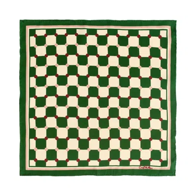 Lost Pattern Nyc Men's "checkerboard" Silk Pocket Square - Green
