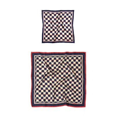 Lost Pattern Nyc Men's Checkerboard Silk Pocket Square & Silk Bandana Scarf Set - Blue