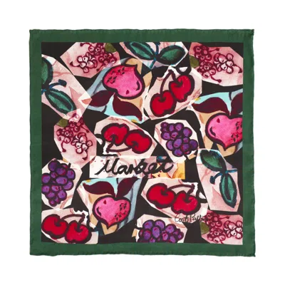 Lost Pattern Nyc Men's Green Lost Cherries Silk Pocket Square