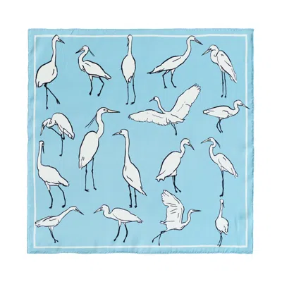 Lost Pattern Nyc Men's "little Egret" Silk Pocket Square - Sky Blue