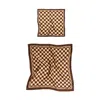 Lost Pattern Nyc Men's Neutrals / Gold / Brown Checkerboard Silk Pocket Square & Silk Bandana Scarf Set - Coffee In Multi