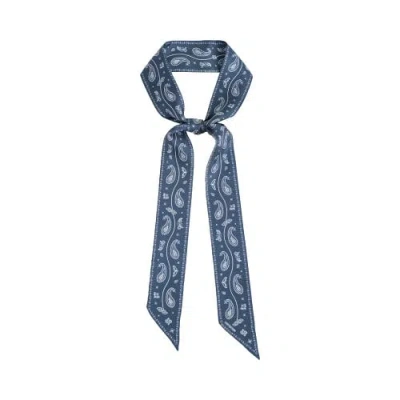 Lost Pattern Nyc "paisley" Silk Twill Skinny Scarf In Blue