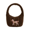 Lost Pattern Nyc "pan Pan" Half Moon Shearling Bag In Brown
