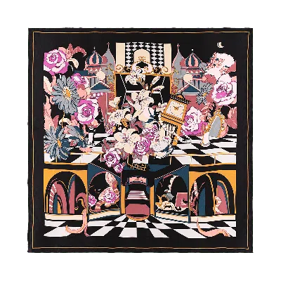 Lost Pattern Nyc Women's Black / Purple "vintage Blooms" Large Silk Square Scarf - Black & Purple In Multi