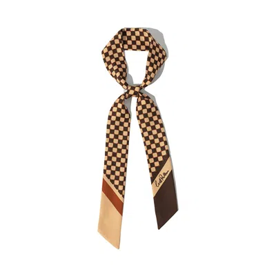 Lost Pattern Nyc Women's Brown Checkerboard Twill Skinny Scarf  - Coffee