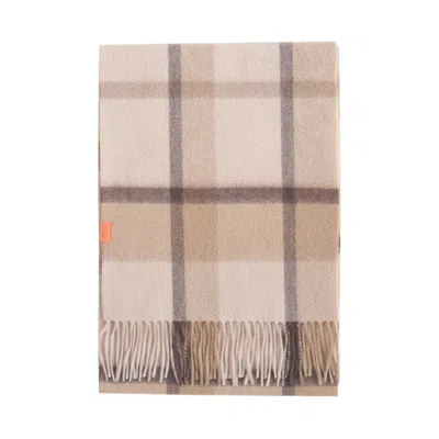 Lost Pattern Nyc Women's Brown "plaid" Cashmere Scarf - Coffee Cream