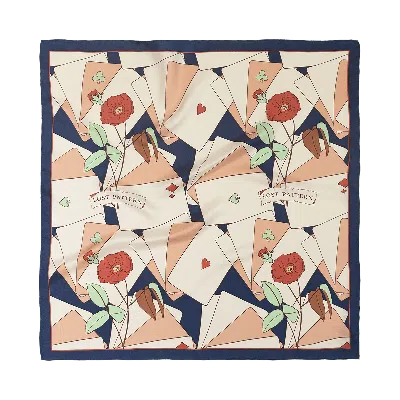 Lost Pattern Nyc Women's "camellia" Silk Bandana Scarf - Dark Blue