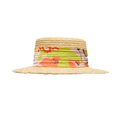 Lost Pattern Nyc Women's "frida's Garden" Raffia Hat With Ribbon Band - Multicolour In Purple