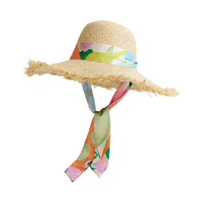 Lost Pattern Nyc Women's Green / Orange Cartagena Straw Hat With Ribbon Tie - Pink & Green In Multi