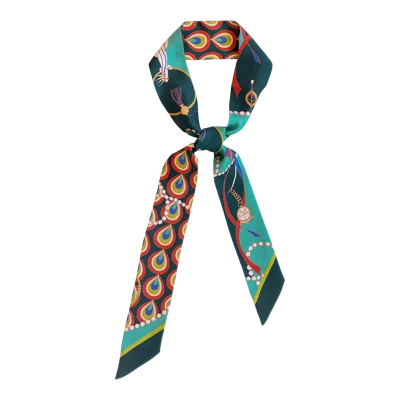 Lost Pattern Nyc Women's Green "peacock" Silk Twilly Neck Bow
