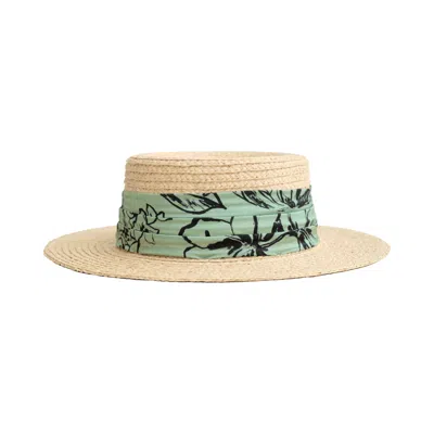 Lost Pattern Nyc Women's La Isla Straw Hat With Ribbon Band - Green