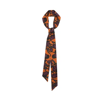 Lost Pattern Nyc Women's Lost Cherries Silk Skinny Scarf -  Pumpkin Orange