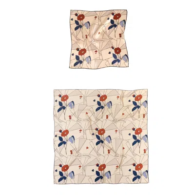 Lost Pattern Nyc Women's Neutrals / Gold / Brown Camellia Silk Pocket Square & Large Silk Scarf Set -khaki In Multi