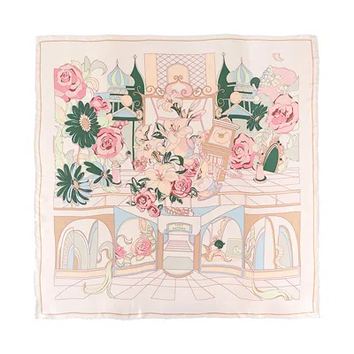 Lost Pattern Nyc Women's Neutrals "vintage Blooms" Large Silk Scarf - Champagne In White