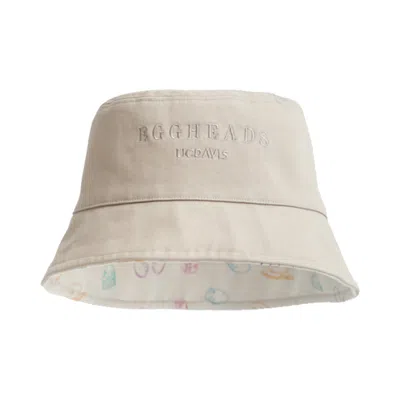 Lost Pattern Nyc Women's Neutrals / White "eggheads" Cotton Reversible Bucket Hat - White